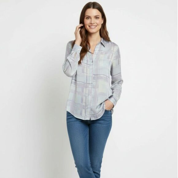 NWT L’AGENCE Holly Long Sleeve Button Down Silk Pastel Blouse XS - Picture 8 of 8